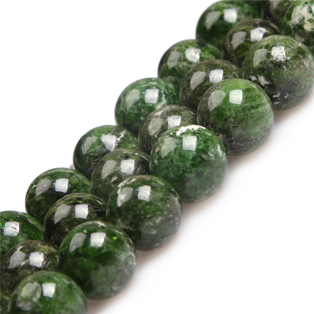 AAA Natural Round Smooth Semi Precious Stone Beads for Jewelry Making 15'' (Green Diopside/14mm)