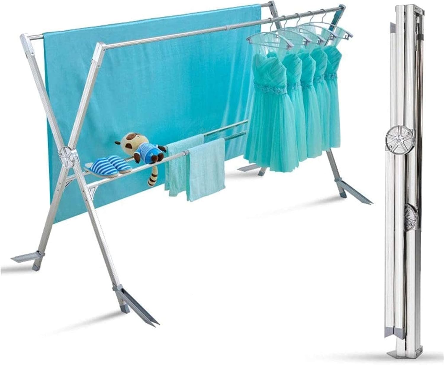 Electric Heated Clothes Airer Dryer Airer Airer Extra Large Clothes Drying Stainless Steel Folds Flat for Easy Storage Airer Clothes Aire (Color : Stainless Steel, Size : 3 polesr)