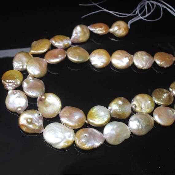 Beads Gemstone Natural Freshwater Gold Pearl Coin Gemstone Craft Loose Spacer Beads Strand 15 Inch Long 18mm 20mm Code-HIGH-26026