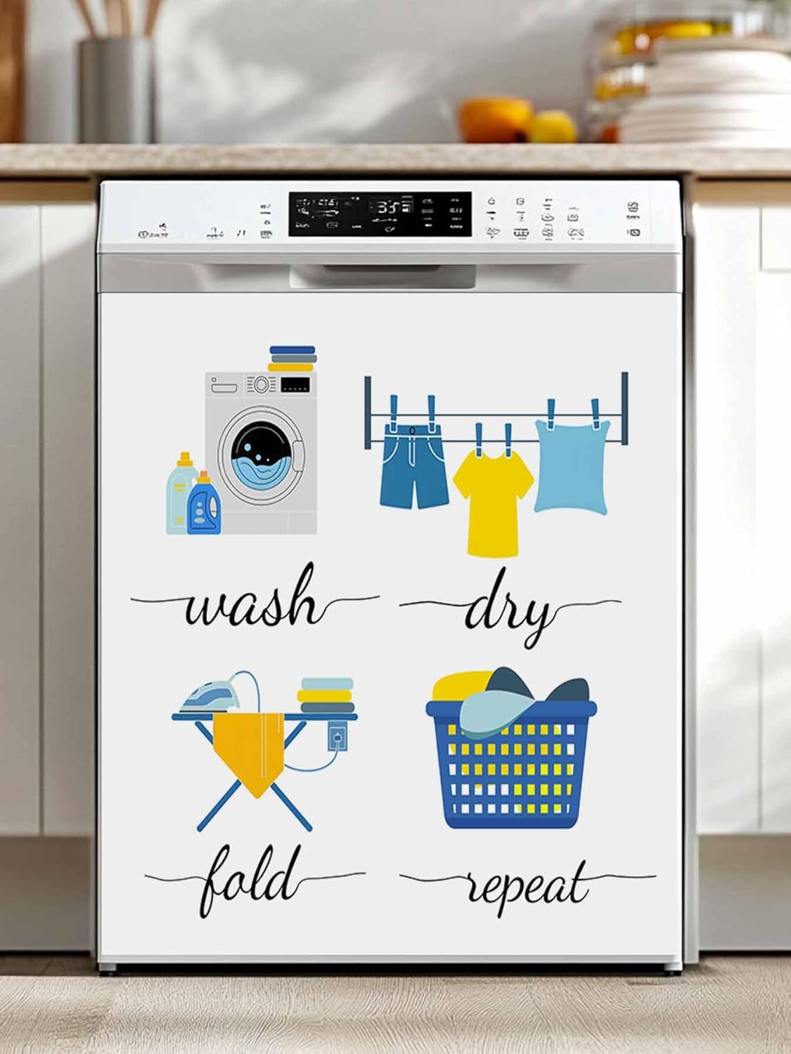 Modern Minimalist Dishwasher Magnet Cover, Cartoon Laundry Room Washing Machine Refrigerator Magnets Covers for The Front Door, Dishwasher Panel Fridge Decal Cover for Home Appliance Decor 23''x26''