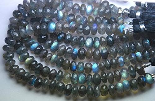 3x8 Inches Super Finest Natural Blue Flashy LABRARITE Faceted Rondelles Size 9-10mm aprx Code-HIGH-57428