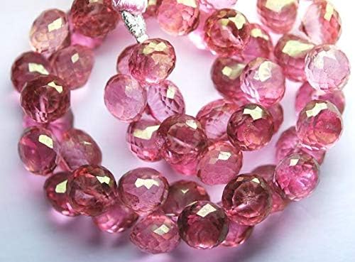 8 Inch Strand, Mystic Pink Quartz Micro Faceted Onion Shape Briolettes, 7-8mm aprx Code-HIGH-63020