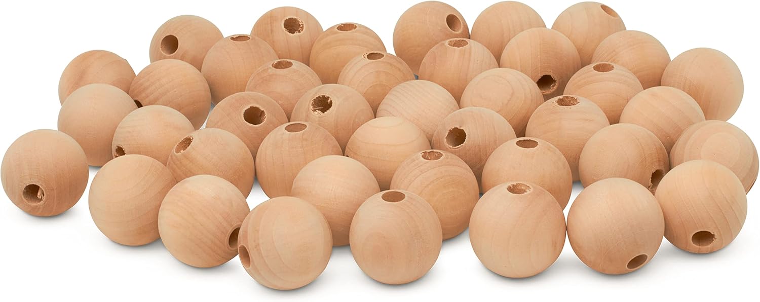 Wooden Beads (38mm) 1-1/2 x 3/8 Inch Hole Pack of 100 Unfinished Wooden Bead Supplies Easily Threads, Smooth Natural Finish Paint and Stain by Woodpeckers