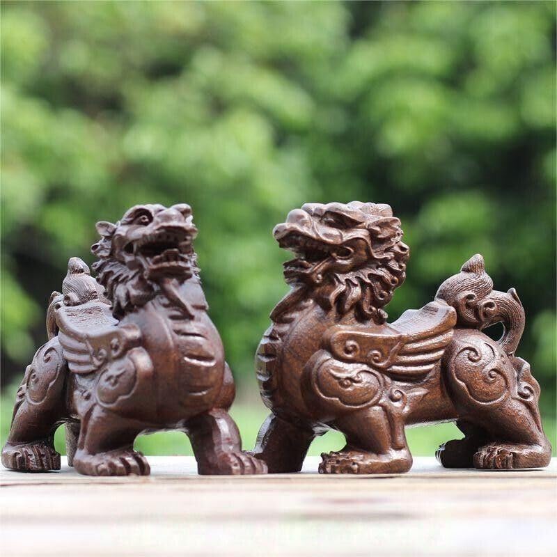 Agarwood A Pair Hand Carving Vietnam Wild Agarwood Kirin Fengshui Decoration Agarwood