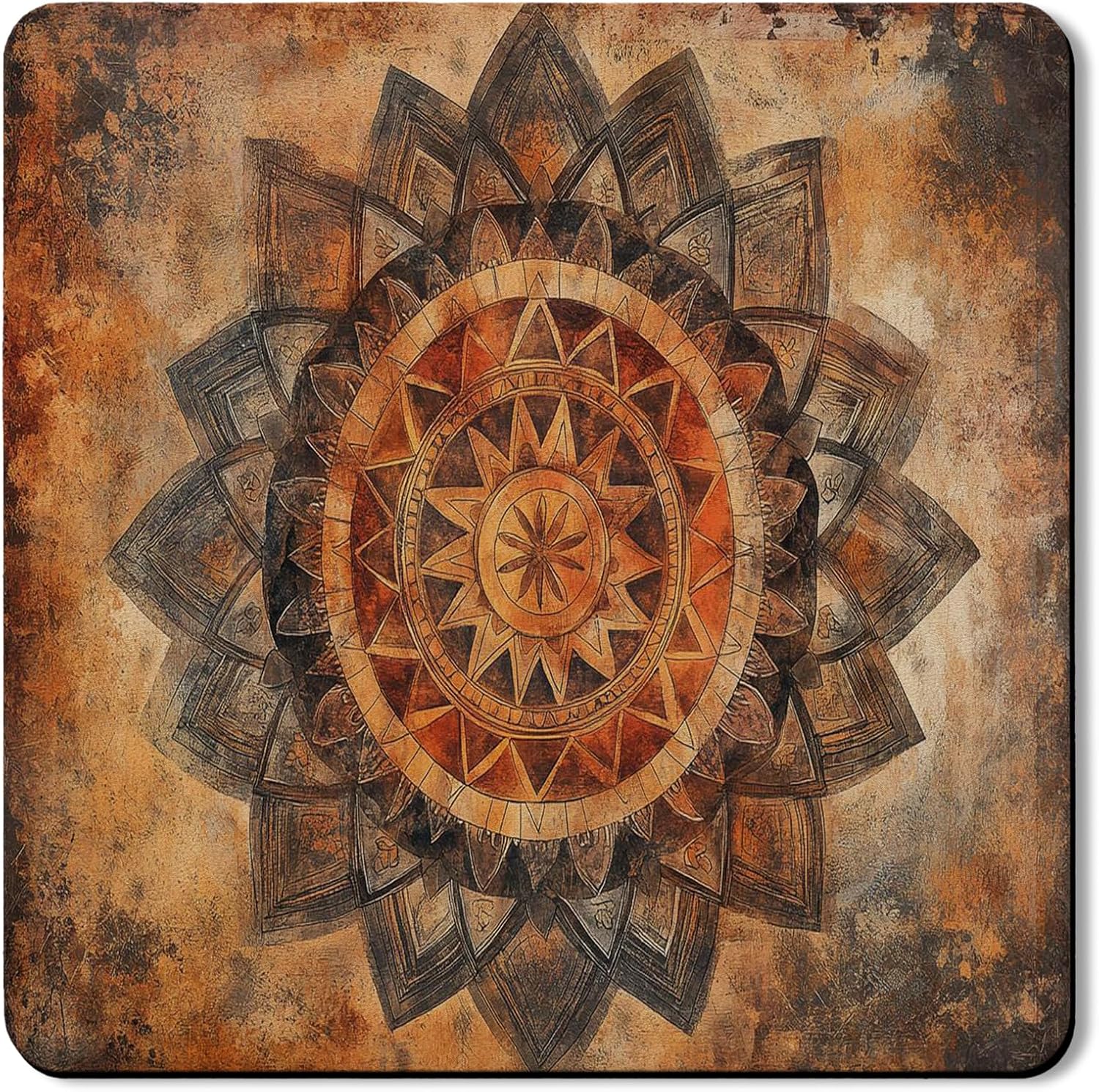 Rustic Mandala Washer Dryer Top Protector Mat, Vintage Artistic Laundry Machine Dust Covers, Rubber Anti-slip Waterproof Mats for Laundry Room 24x24 Inch