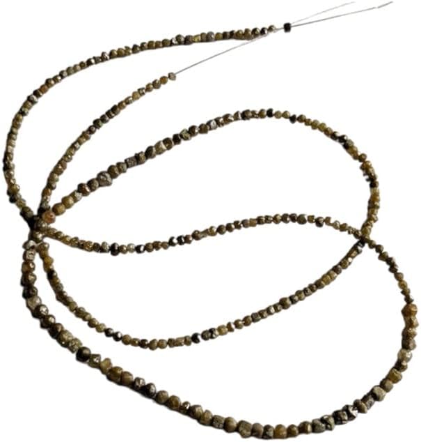 1.5-2.5mm Raw Green Diamond Beads, Natural Rough Yellow Green Round Diamond Beads, Uncut Diamond (4IN To 16IN Options) - PPD401, 1.5-2.5 MM Approx.