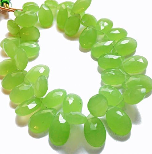 spring green chalcedony faceted briolettes, grade. approx. 9x13.5mm -9x14mm 8 beads