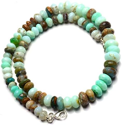 Natural Gemstone Peruvian Green Opal Faceted 7 to 11MM Size Rondelle Beads Necklace 16 Inch Full Strand Very Rare Gem Beads
