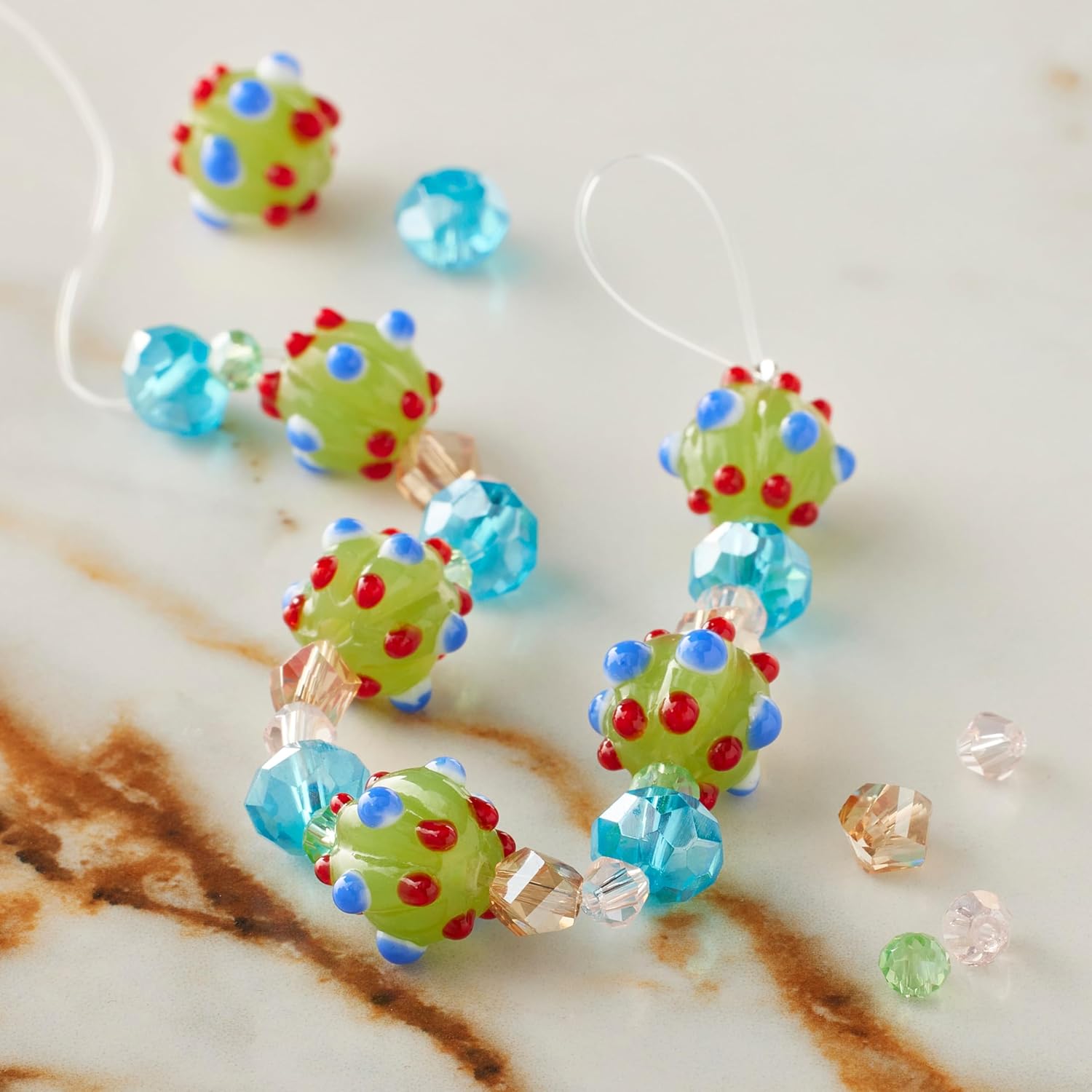 Bead Landing Green Lampwork Glass Beads Set – Includes Bicone & Twist Spacer Beads for DIY Jewelry Making, Bracelets, Necklaces, 12 Pack (72 Total Beads)