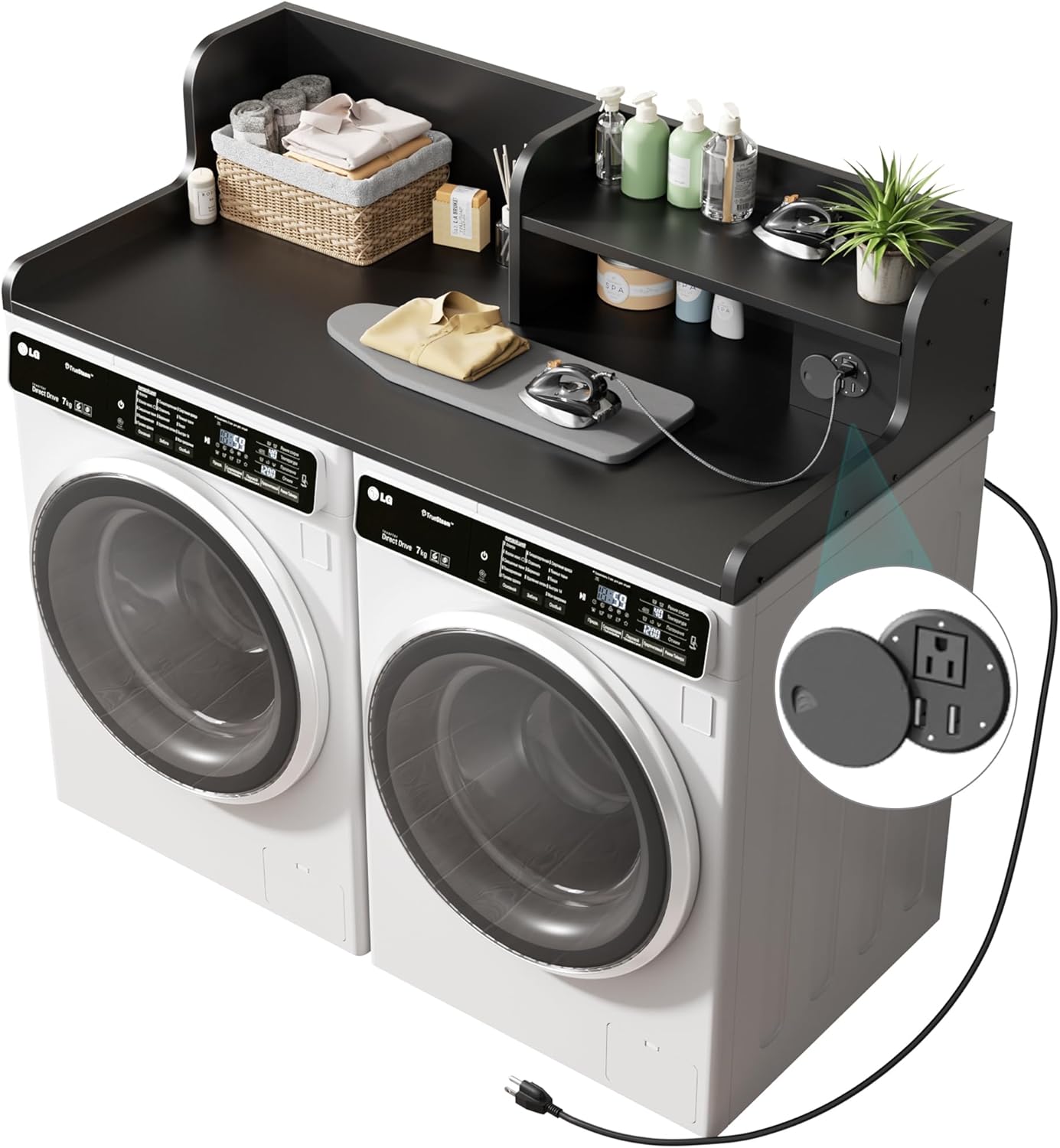DTK Washer Dryer Countertop with Charging Station, 2 Tier Laundry Countertop with Anti-Slip Strips, 27.55