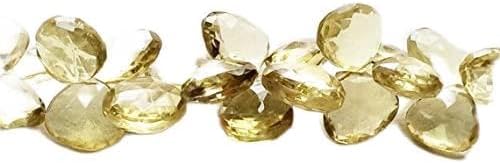 1 Strand Natural Lemon Quartz Heart Beads, Faceted Lemon Quartz Heart Briolettes, Quartz Necklace, 14-19mm, 4 Inch
