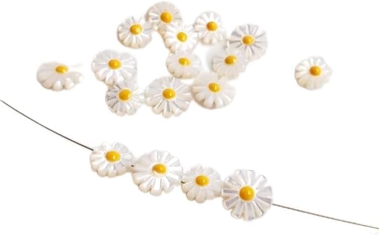 DAVITU 10PCS Little Daisy Bellis Perennis Mother of Pearl Pendant Small Chrysanthemum Shell Beads for Necklace - (Item Diameter: 12mm)
