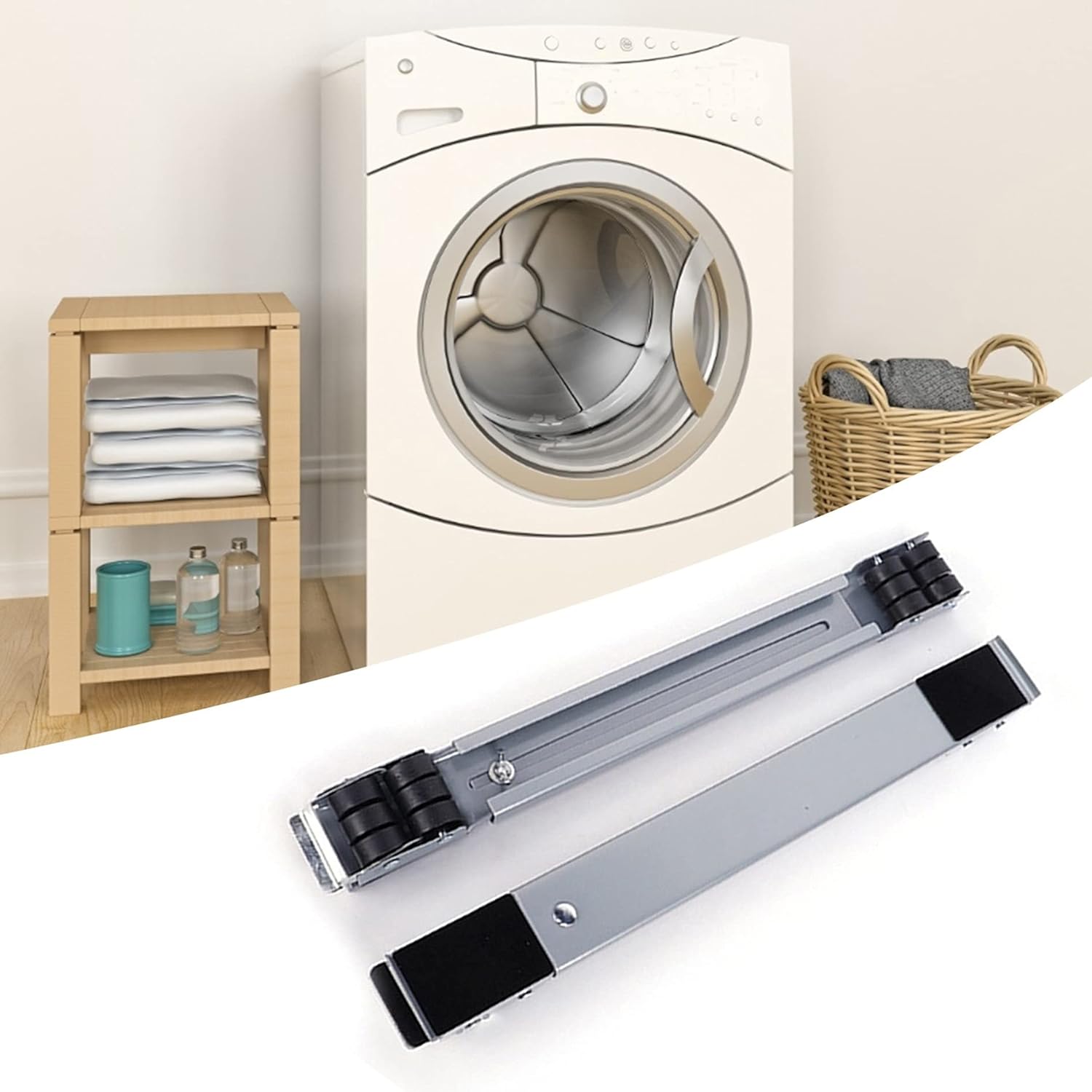 Washing Machine Base Mini Fridge Stand with 24 Wheels Universal Furniture Dolly Movable Appliance Trolley Fridge Freezer Pedestal Tray 45-70cm for Dryer Laundry Washer (Color : Silver)