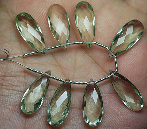 4 match pair, super rare green amethyst faceted extra large long pear briolettes calibrated size 20x8mm