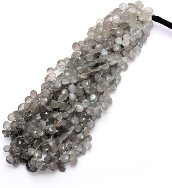 7 inch Strand of Natural Gray Moonstone 8-9mm Heart Faceted briolette Beads for DIY Jewelry Making. |BRIO_03573