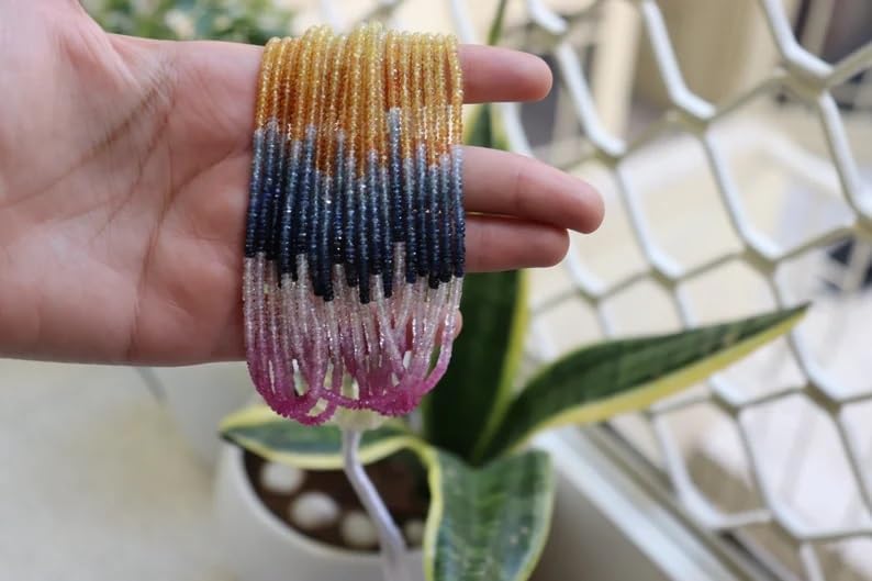 AAA+ Quality Multi Sapphire Faceted Rondelle 2.5mm Beads Strand for Jewelry Making Natural Multi Sapphire Precious Beads