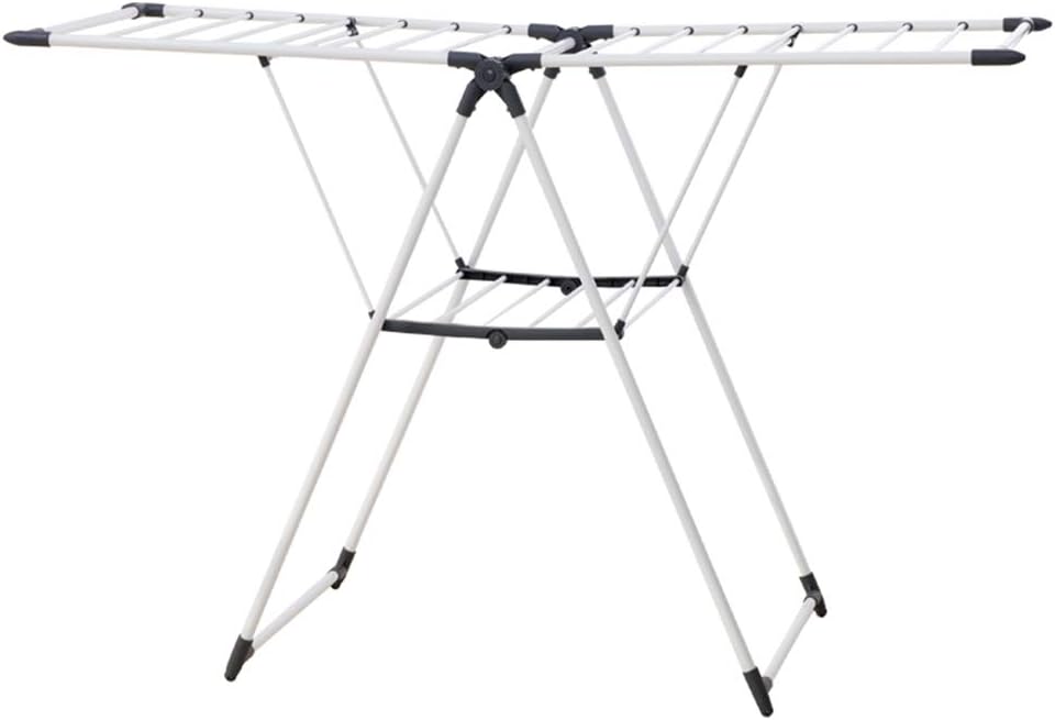 Laundry Rack, Folding Clothes Airer, with Wheels Balcony Expandable Adjustable Wings Towel Rack Bold Thickening Stainless Steel Dryer