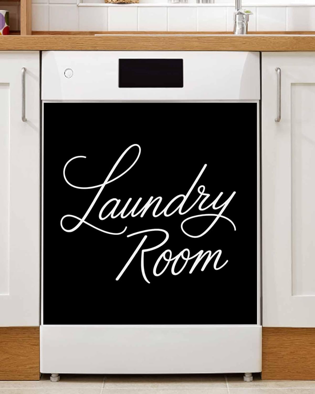 Black Dishwasher Magnet Cover, Decorative Magnet Sticker for Home Kitcen Appliance, Laundry Room Minimalist Modern Art Dishwasher Covers Refrigerator Magnets Panel Decal 23