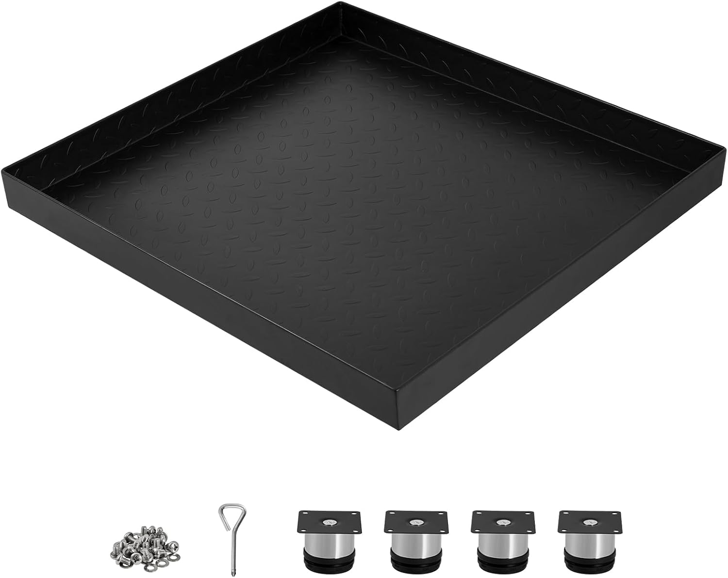 24x24 Inch Washing Machine Pan, Heavy-Duty Carbon Steel Rust-Proof Leak Protection Tray with 4 Anti-Vibration Feet, Floor Damage Prevention, Washer Drip Tray (without Drain Hole)