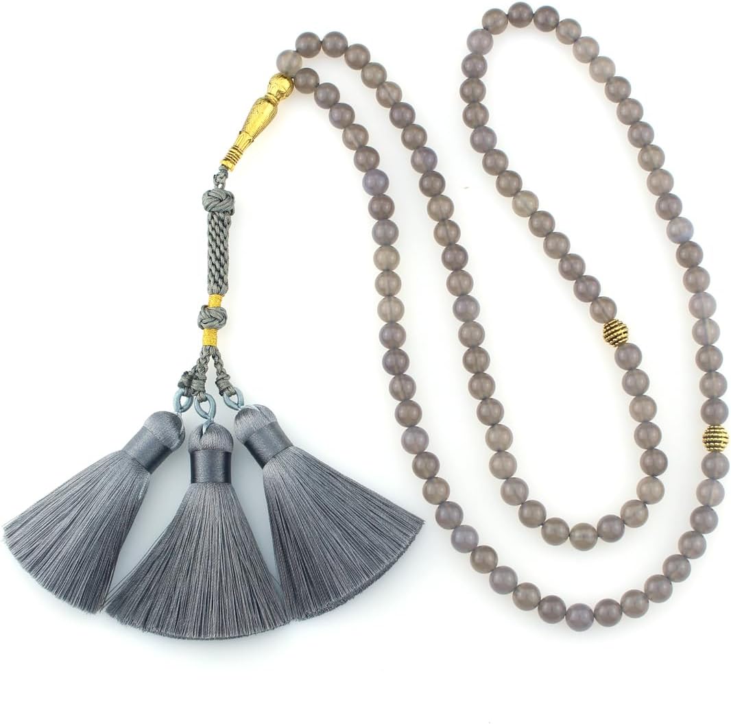 Muslims Islamic Dhikr Tasbeeh Tasbih Prayer Beads, 99 Crystal Smoky Quartz Beads with Tassel