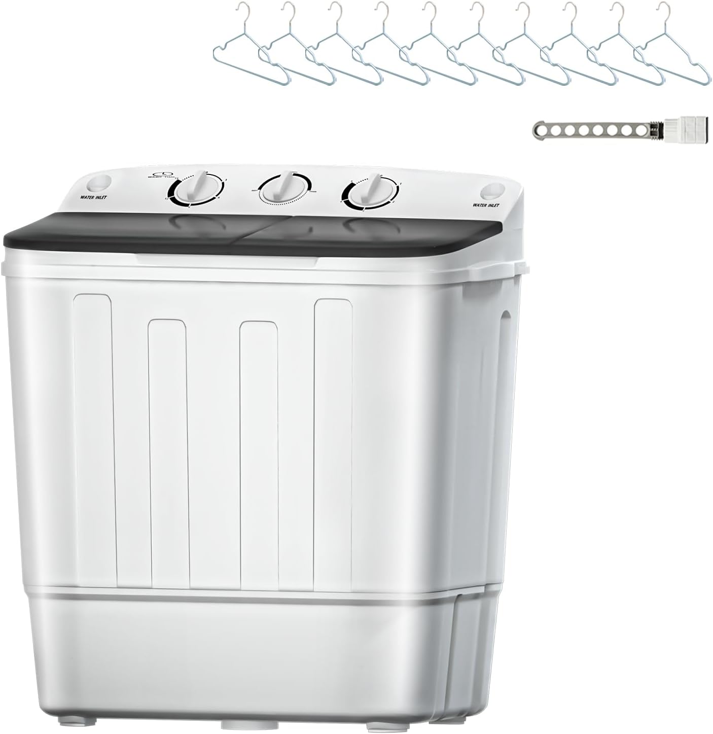 18lbs Twin Tub Mini Washing Machine, Portable Compact Laundry Washer with 11lbs Wash & 7lbs Spin Dry, Free Drying Rack & 10 Hangers, Easy Operation for Dorm, RV, Camping, Apartment