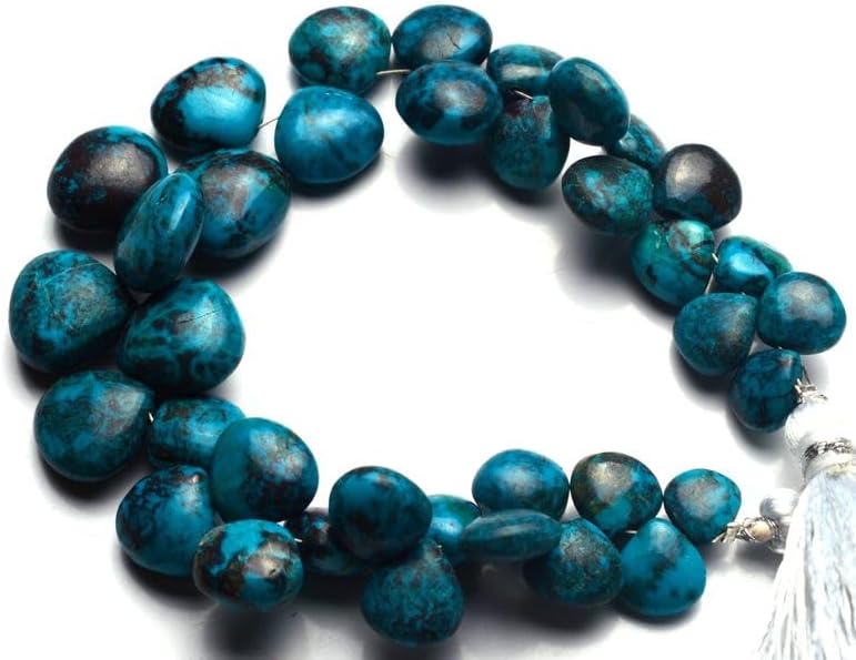 8 inch Strand of Natural Chrysocolla 8-12 mm Heart Smooth briolette Beads for DIY Jewelry Making. |BRIO_02227