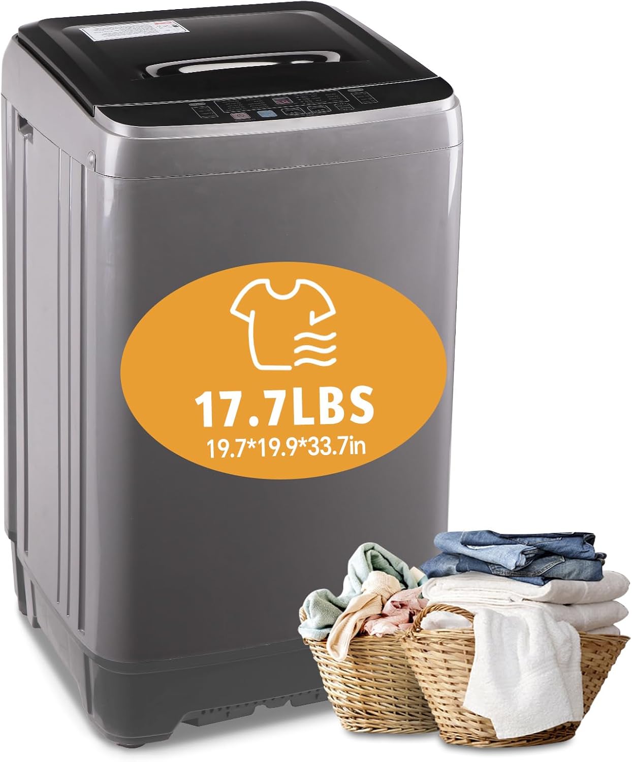 Washing Machine Washer Machine, 17.7lb/1.25cu.ft Washer Dryer Combo All In One (Semi-Dry) Apartment Dorms Laundry Compact Portable Gray, LED Display, 8 Water Levels, 10 Wash Programs