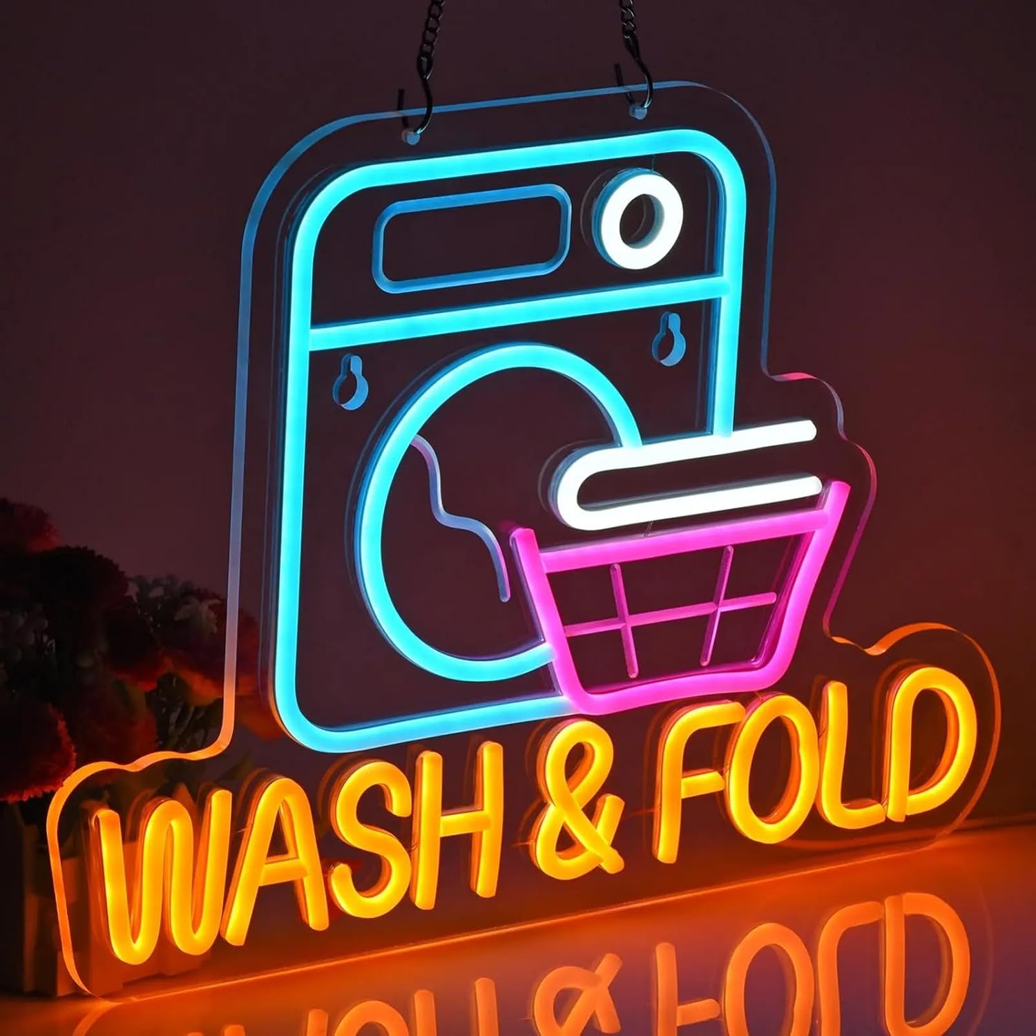 Wash & Fold Neon Sign for Laundry Room Wall Decor Washing Machine LED Light, Washer led Light, Laundry Appliance neon Sign, Handmade neon Sign, 16.5