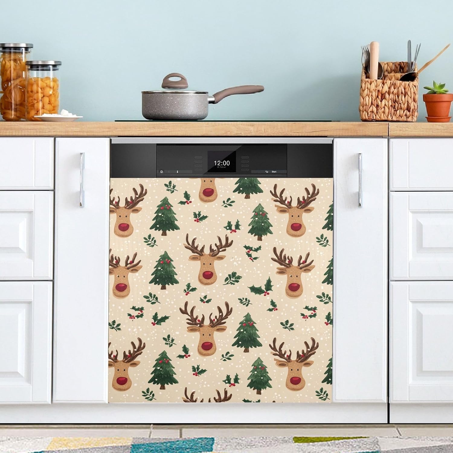 Pfrewn Christmas Winter Magnetic Dishwasher Cover Cute Deer Winter Animal Tree (5) Fridge Door Covers Kitchen Decal Vinyl Panel Decorative Refrigerator Laundry Appliances 23x26in