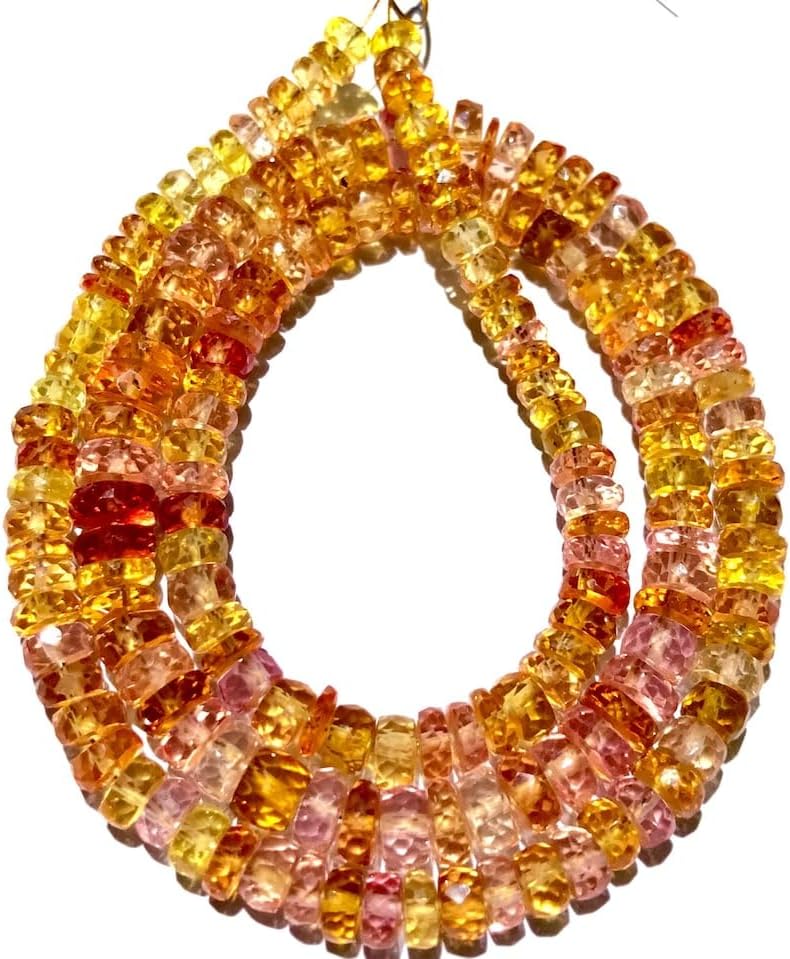 Natural PADPARADSCHA Sapphire roundelle facated Beads 4.5-7 MM 18 inch Long String Jewelry Making Gemstone Beads for Necklace Bracelet