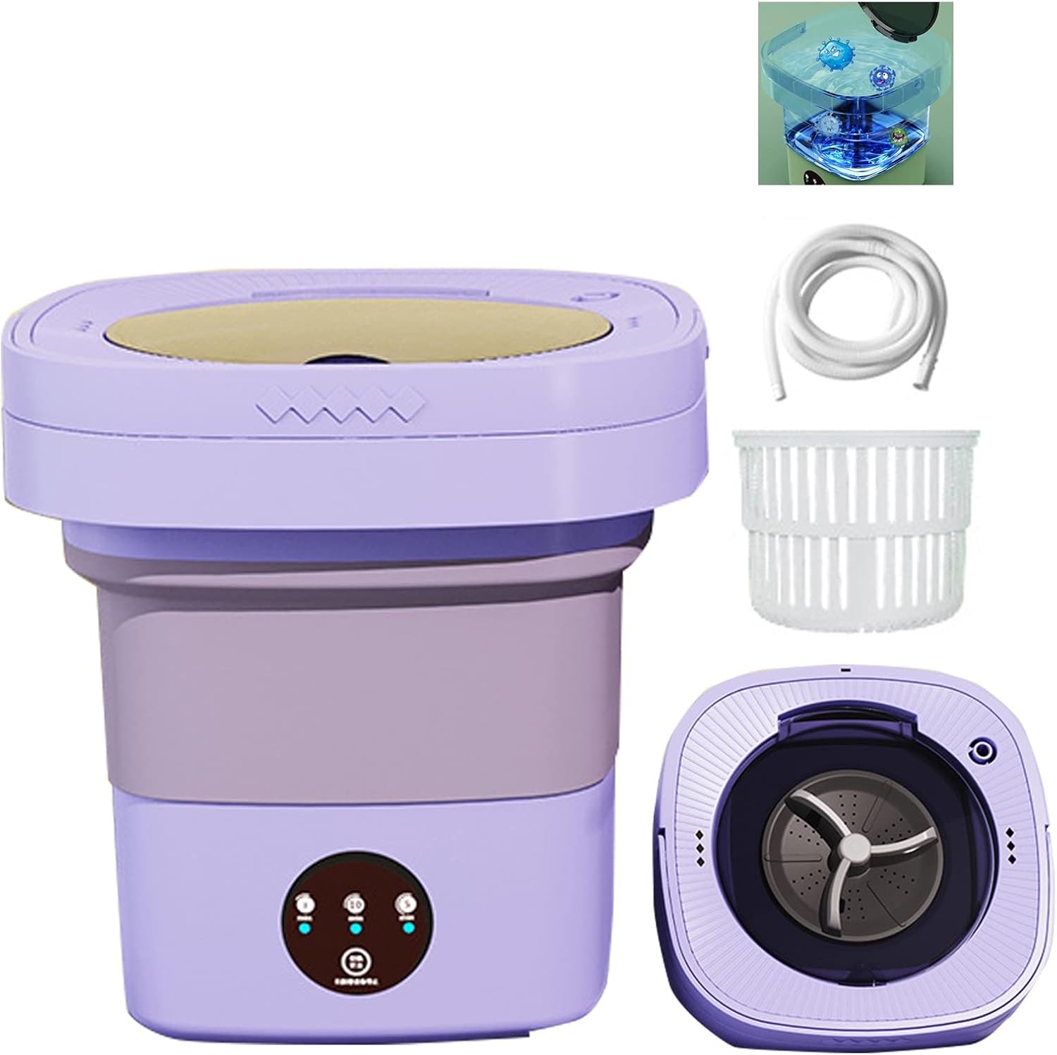 Portable Washing Machine, Foldable, for Washing Baby Clothes, Underwear Or Small Items, Suitable for Apartment, Laundry, Camping, Rv, Travel (Color : Purple)