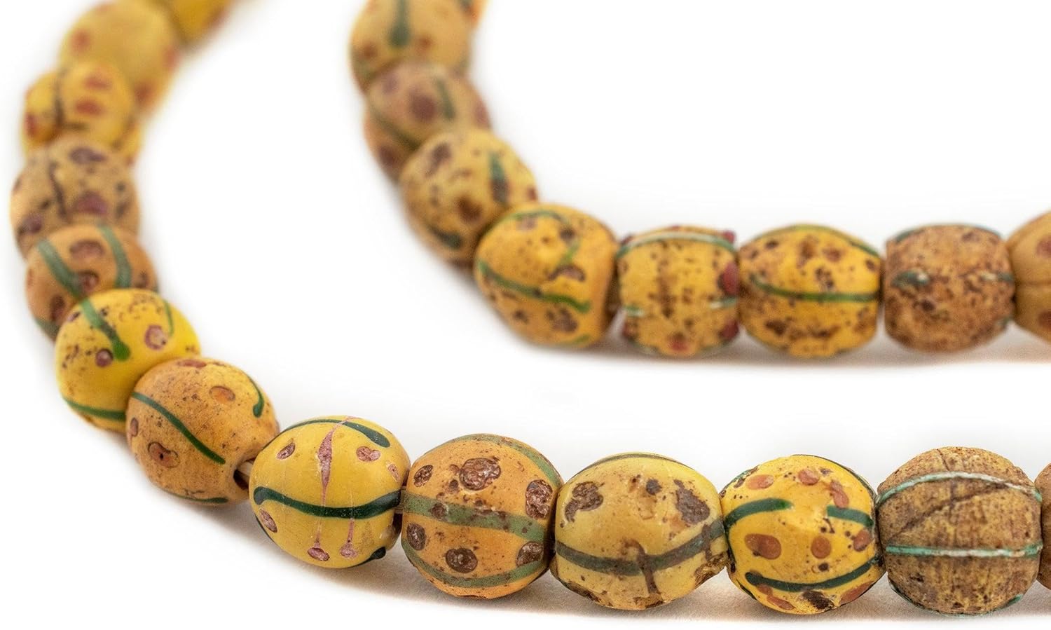 The Bead Chest Antique Ethiopian Yellow Venetian African Trade Beads 11mm Round Glass Large Hole 26 Inch Strand Handmade