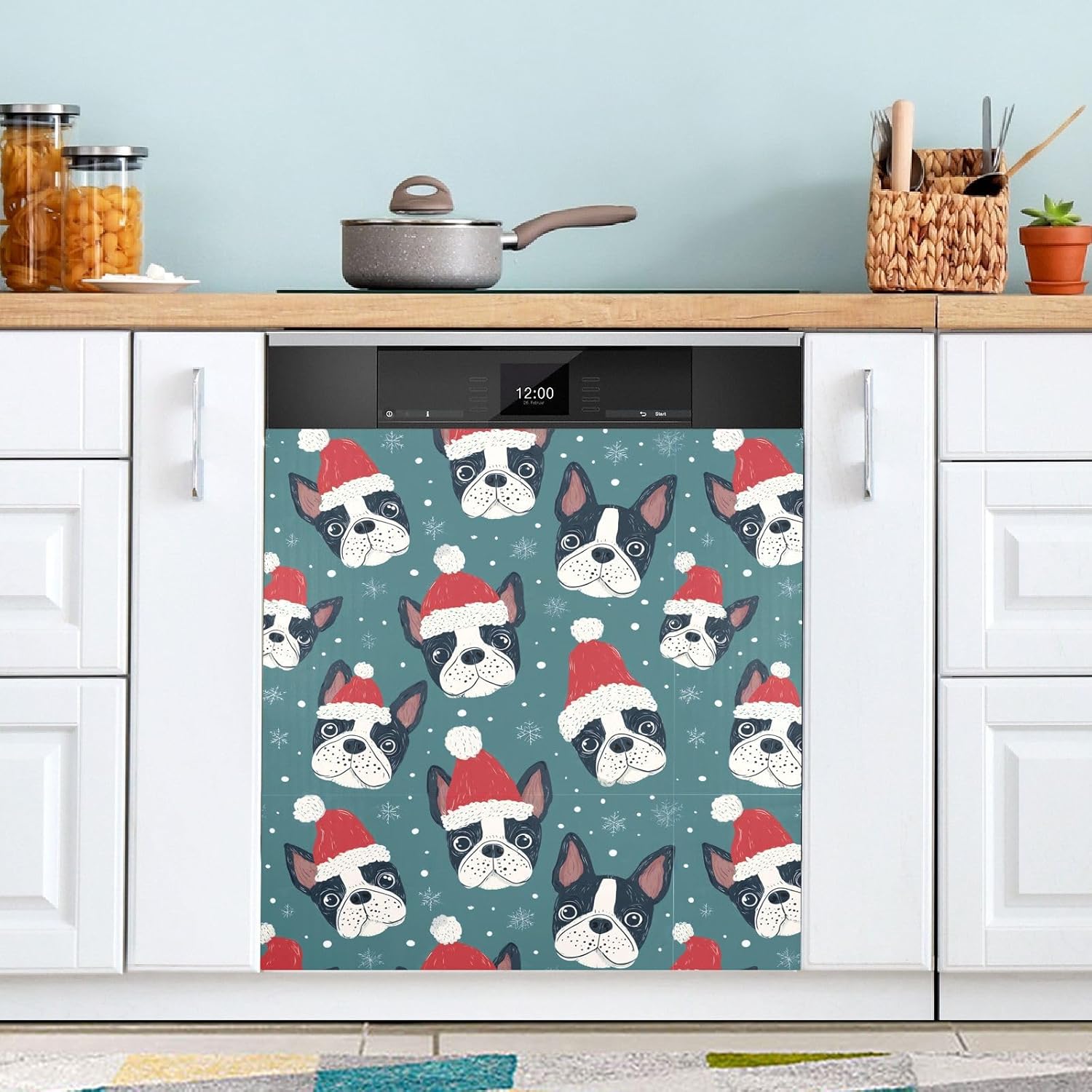 Pfrewn Christmas Winter Magnetic Dishwasher Cover Christmas Hats Scottish Terrier Fridge Door Covers Kitchen Decal Vinyl Panel Decorative Refrigerator Laundry Appliances 23x26in