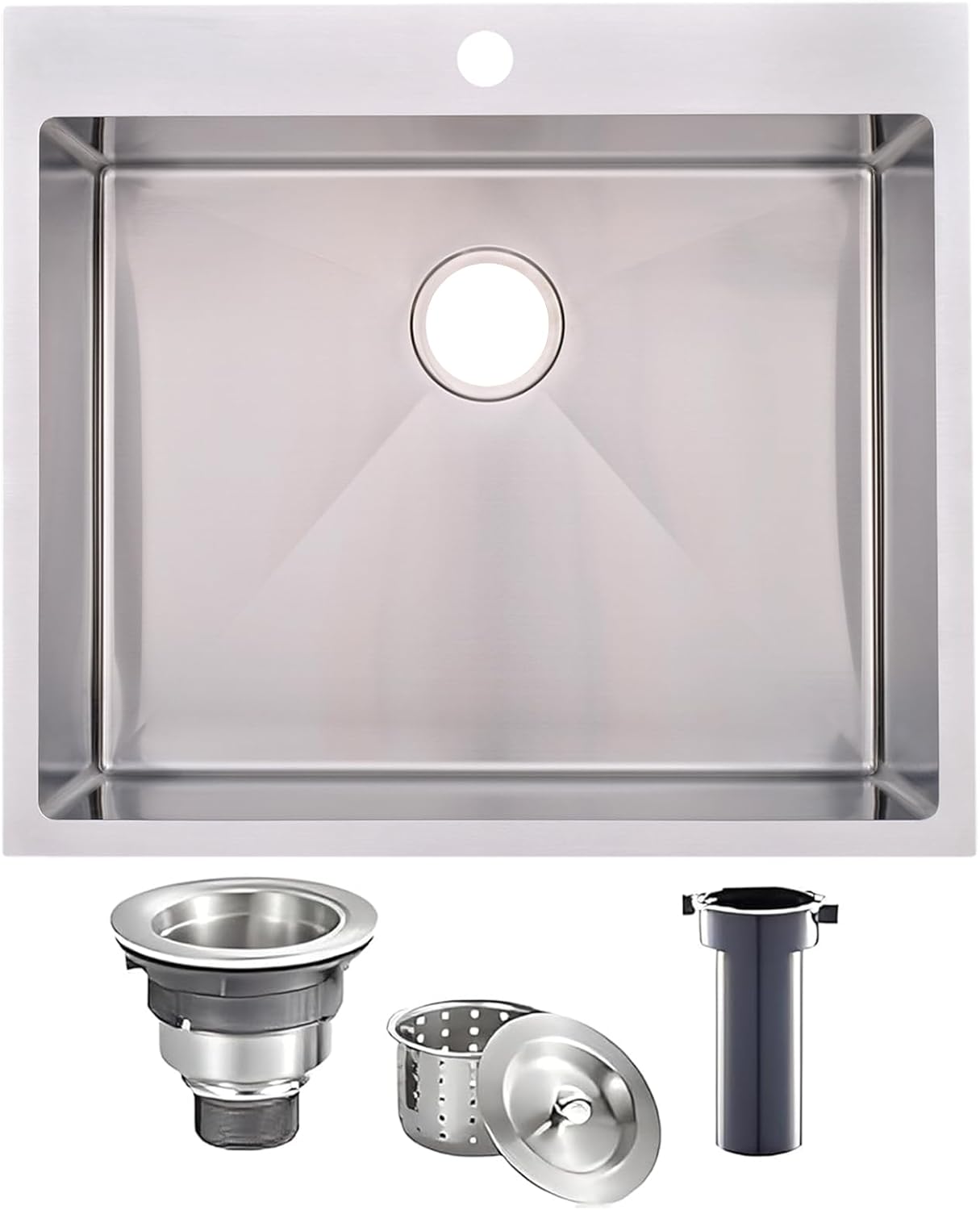 VAPSINT 25x22 Inch Drop In Kitchen Sink, 25 Inch Top Mount 16 Gauge Stainless Steel Single Bowl Deep Small Kitchen Sink, RV Laundry Utility Sinks with Basket Strainer