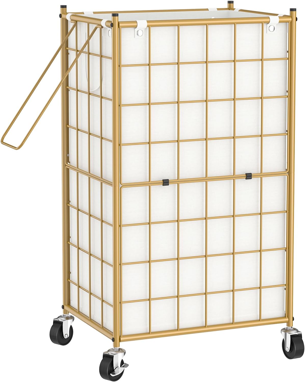 WOWLIVE Laundry Hamper with Wheels,Metal Wire Frame Rolling Laundry Basket with Removable bag,100L Dirty Clothes Hamper Organizer Dorm Room Storage for Bedroom,Bathroom,Golden