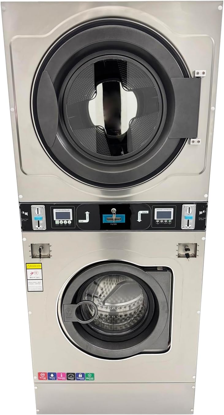 Commercial Coin Operated Washer Dryer 26.4LBS Coin Operate Washing Drying Machine Combo Stackable Laundry Washer 220V/1PH