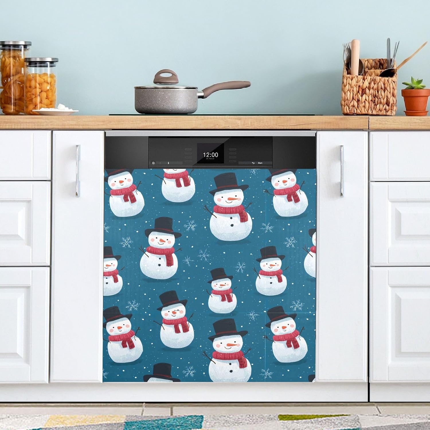 Pfrewn Christmas Winter Magnetic Dishwasher Cover Winter Snowmen Fridge Door Covers Kitchen Decal Vinyl Panel Decorative Refrigerator Laundry Appliances 23x26in