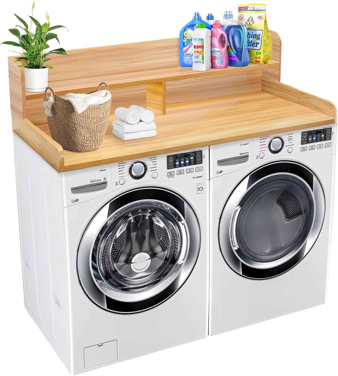 Royxen Laundry Countertop with Storage Universal Fit, Washer and Dryer Countertop with Shelf, Laundry Room Storage, 2-Tier Shelf (Oak)