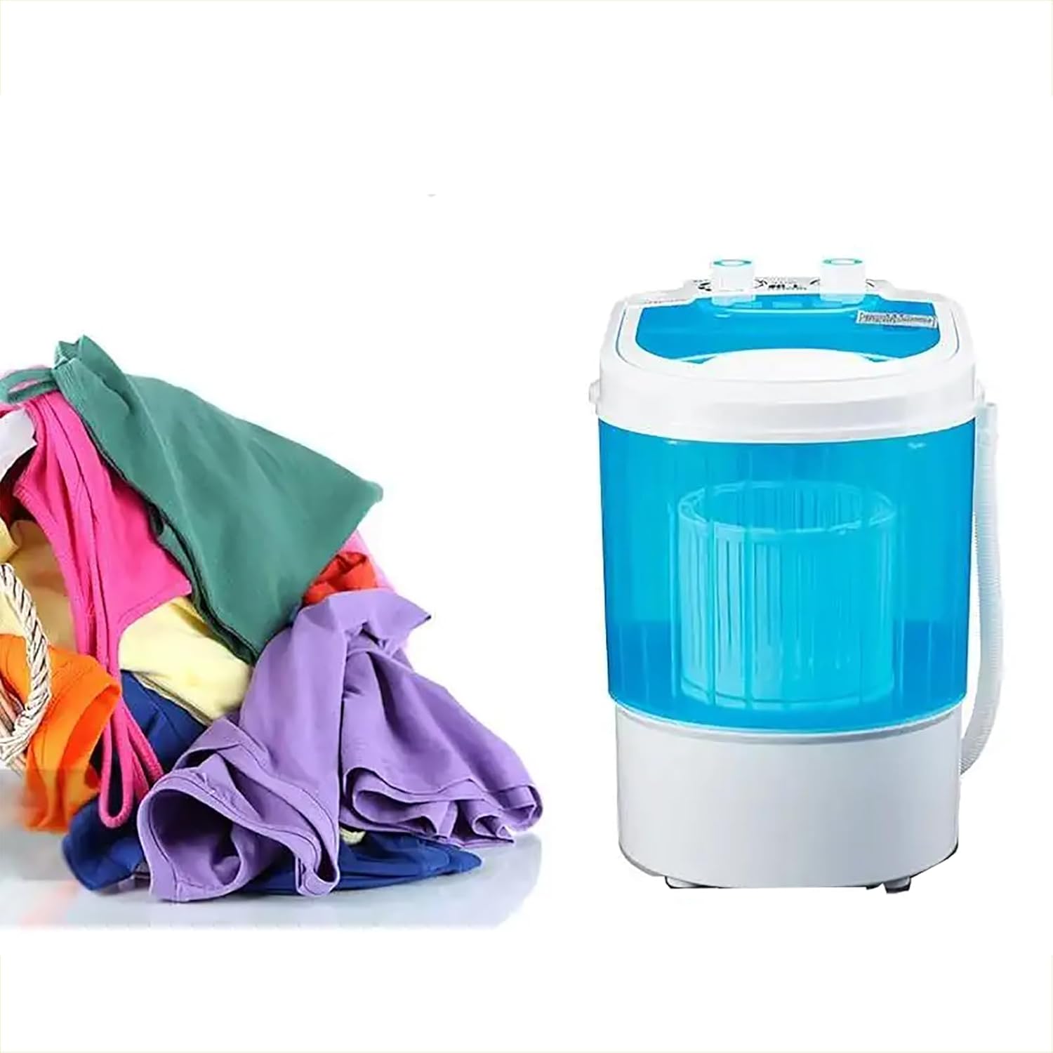Hand Clothes Washer, Mini Washing Machine with Dual Switch Design, Efficient Washing and Removable Dehydration Basket, Adjustable Inlet Hose and Save Time & Bills, for Camping, Apartments, Dorms