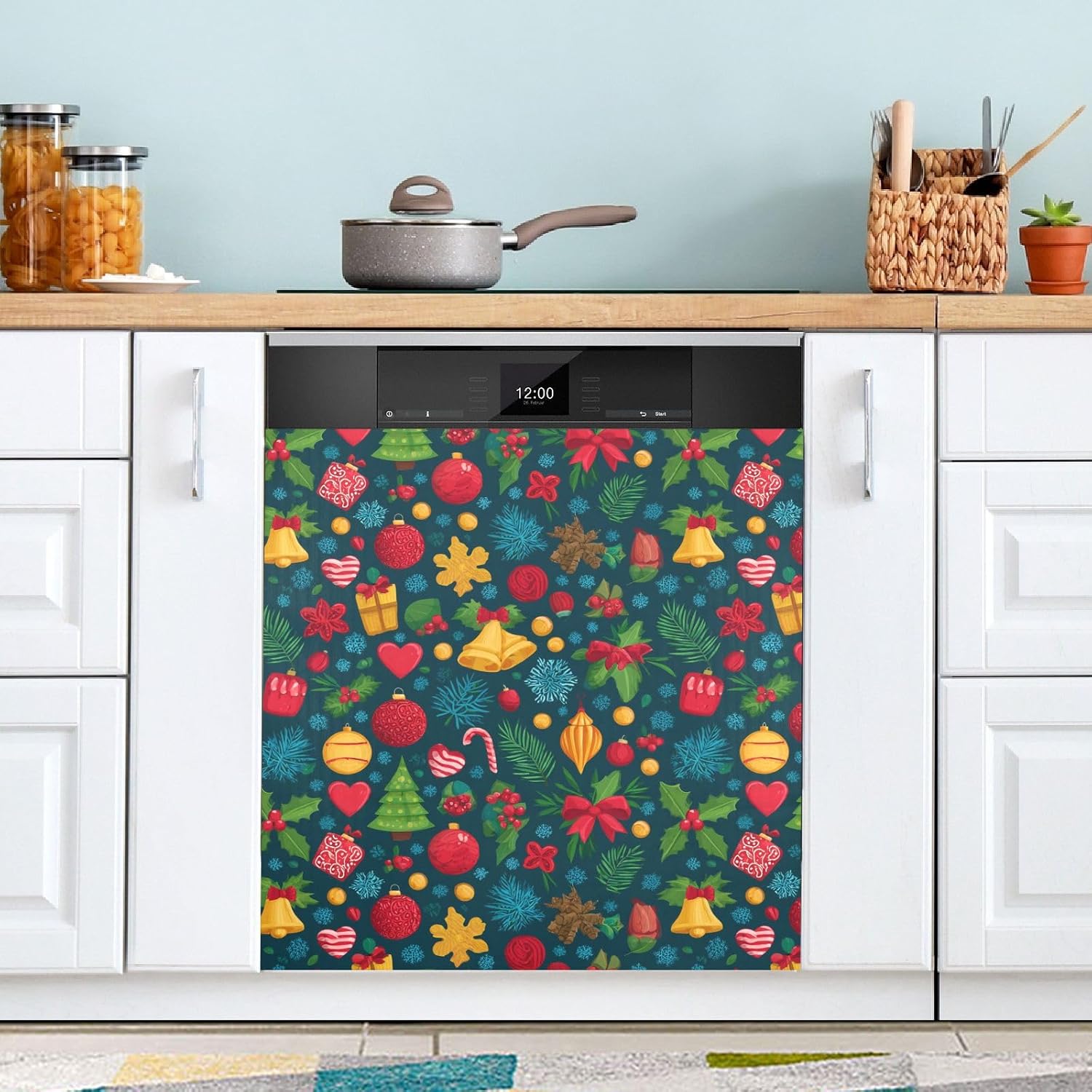 Pfrewn Christmas Winter Magnetic Dishwasher Cover Xmas Christmas Cute Bell Ball Fridge Door Covers Kitchen Decal Vinyl Panel Decorative Refrigerator Laundry Appliances 23x26in