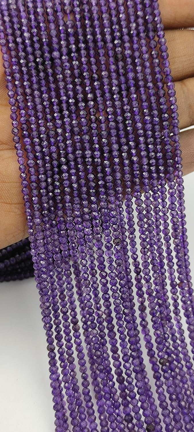 Hanumat Gems Lot of 5 Strands Natural Purple Amethyst Micro Cut Faceted Rondelle Beads,Amethyst Faceted Beads,Amethyst Rondelle Bead,Amethyst Micro Cut Bead,2-2.5MM Beads,13 Inches Strand.