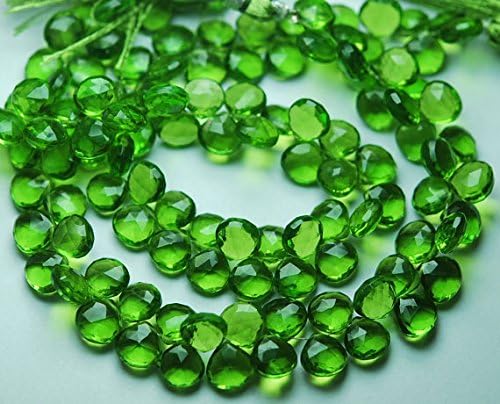 13 inch natural beads strand of 8mm faceted heart green quartz gemstone briolletes beads for DIY jewelry - necklace, bracelet, earring, ring.