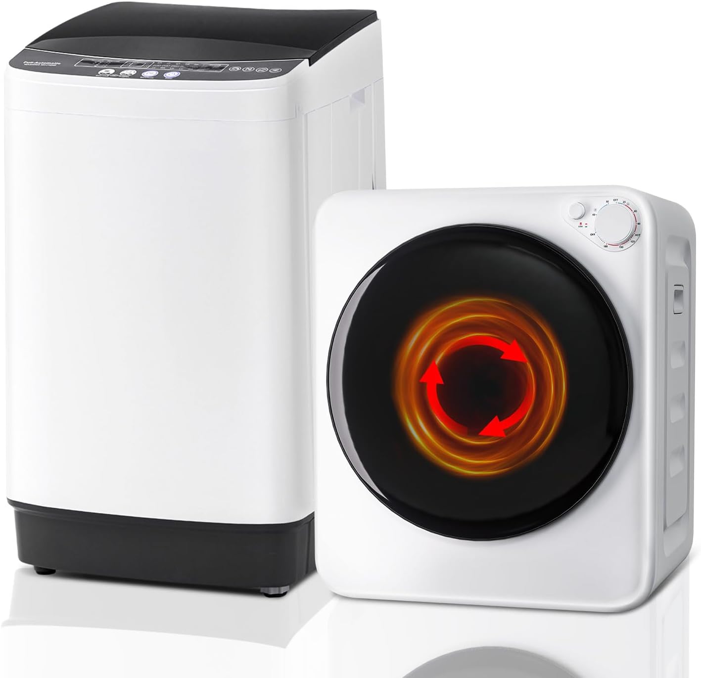 Portable Washer and Dryer Combo Set, 17 Lbs Full-Automatic Washing Machine and 1.8 Cu.Ft Portable Clothes Dryer, Compact Washer and Dryer with Stainless Steel Inner Tub, for Apt, Dorm, Home