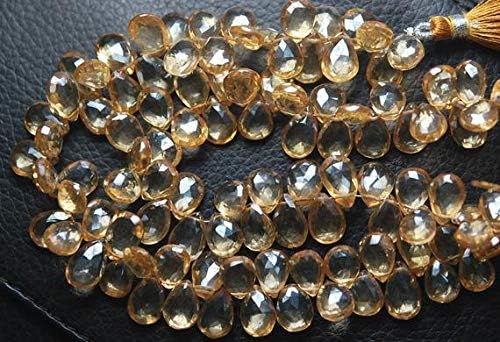 8 Inch, Mystic Citrine Quartz Micro Faceted Pear Shape Briolettes 7-8mm aprx Code-HIGH-64060