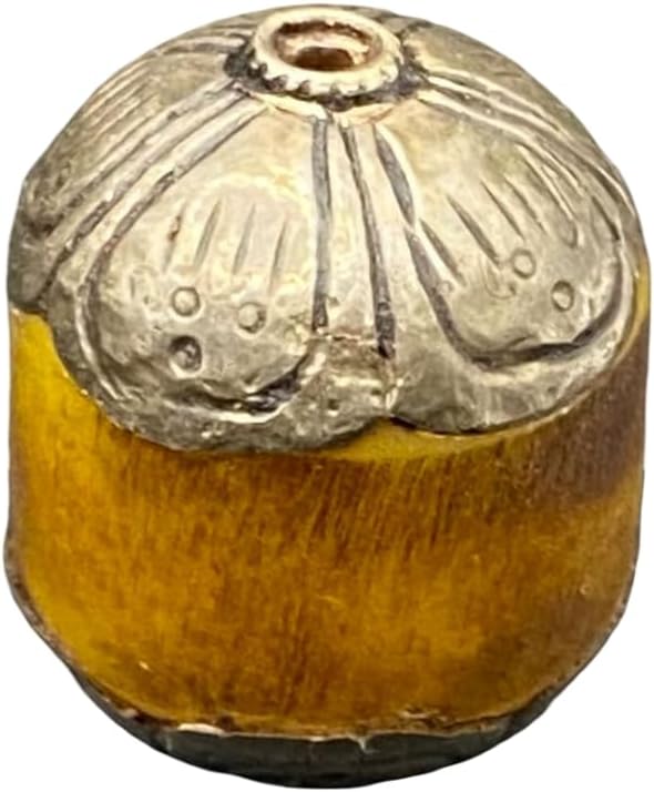 26x20mm Handmade Real Tibetan Natural Amber Bead with Ethnic Silver for Jewelry Making,7.35g Nepalese Boho Focal Bead for Necklace or Bracelet,Antique Buddha,Prayer Loose Beads (20)
