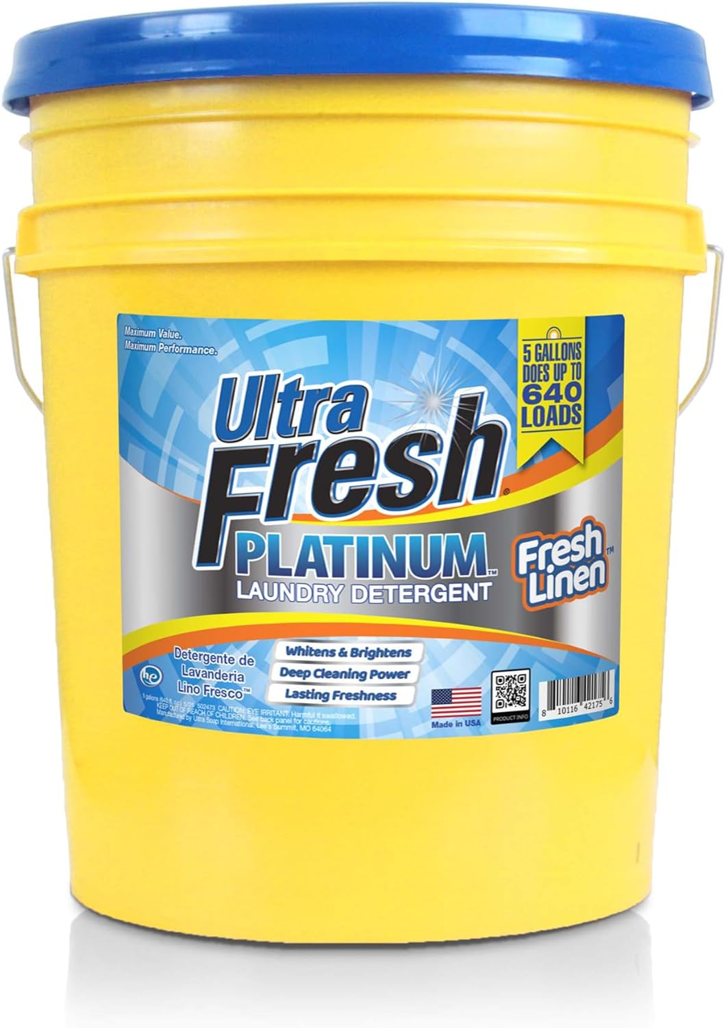 Ultra Fresh 5 Gallon Platinum Liquid Laundry Detergent Washing Soap for All Machine Types, Up to 640 Loads, Fresh Linen Scent