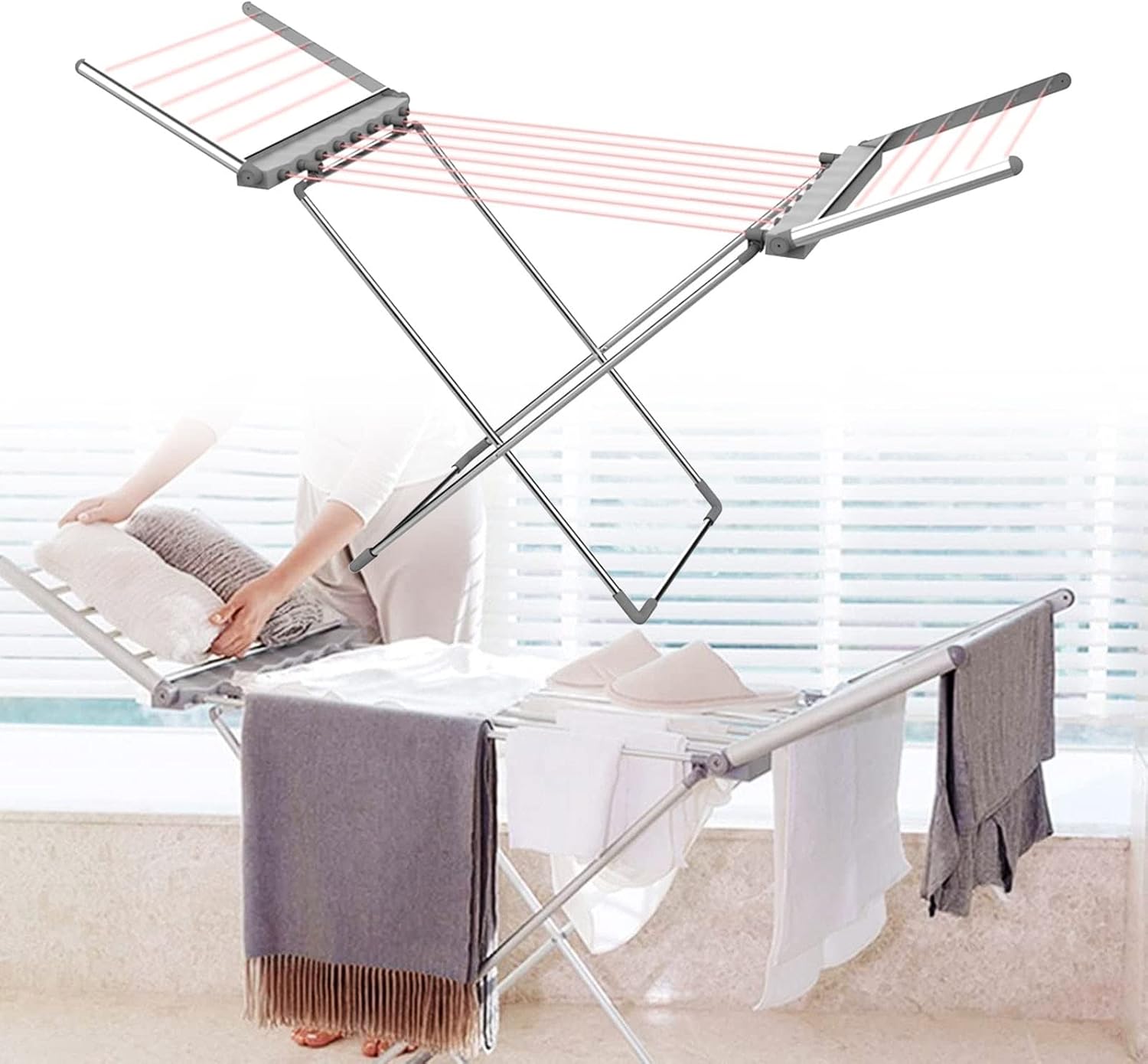 Electric Clothes Dryer, 230W Clothes Dryer Heated Clothes Airer Portable Towel Electric Heated Foldable Indoor Wet Laundry Drying Horse Rack Energy Saving Fast Drying