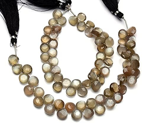 8 inch Strand of Natural African Gray Moonstone 8x8mm Heart Faceted briolette Beads for DIY Jewelry Making. |BRIO_00061