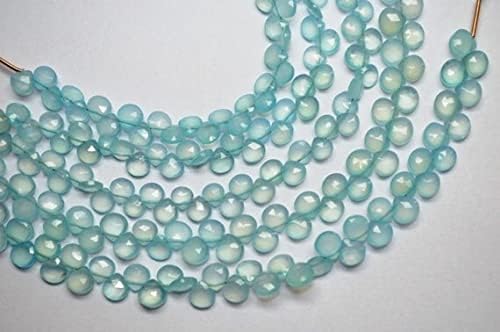 7 inch Strand of Natural Chalcedony 6-7mm Heart Faceted briolette Beads for DIY Jewelry Making. |BRIO_01787
