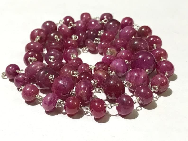 Natural Pink Sapphire Oval Smooth Beads 6-9 MM 22 inch Long String Jewelry Making Gemstone Beads for Necklace Bracelet